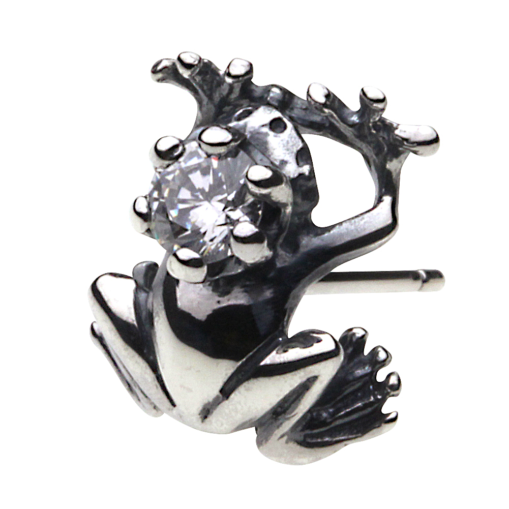 cenote e0391 【シルバーアクセサリー】 王冠カエルピアス ホワイトジルコニア
