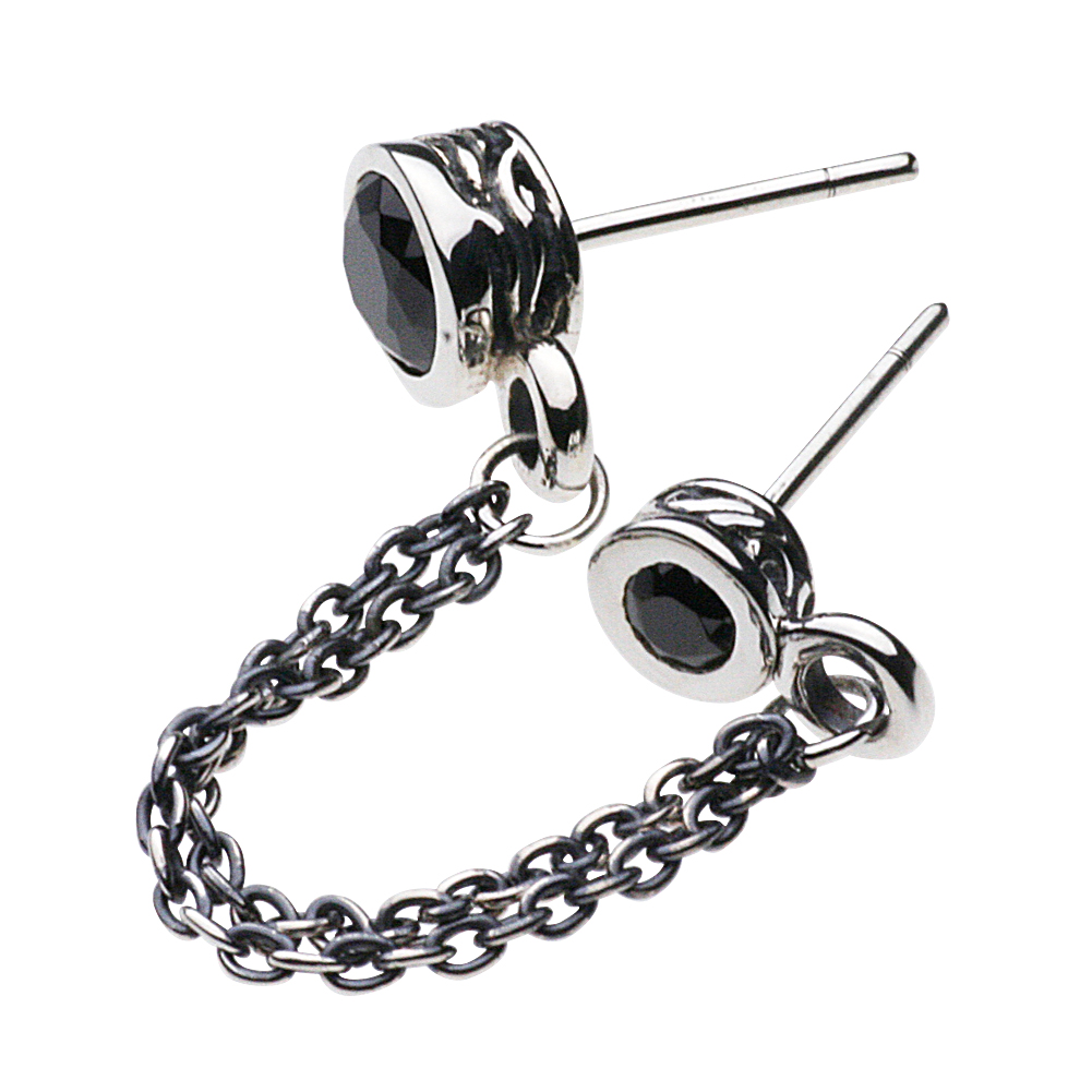 cenote e0425 【シルバーアクセサリー】 チェーン2ホールピアス ブラックジルコニア