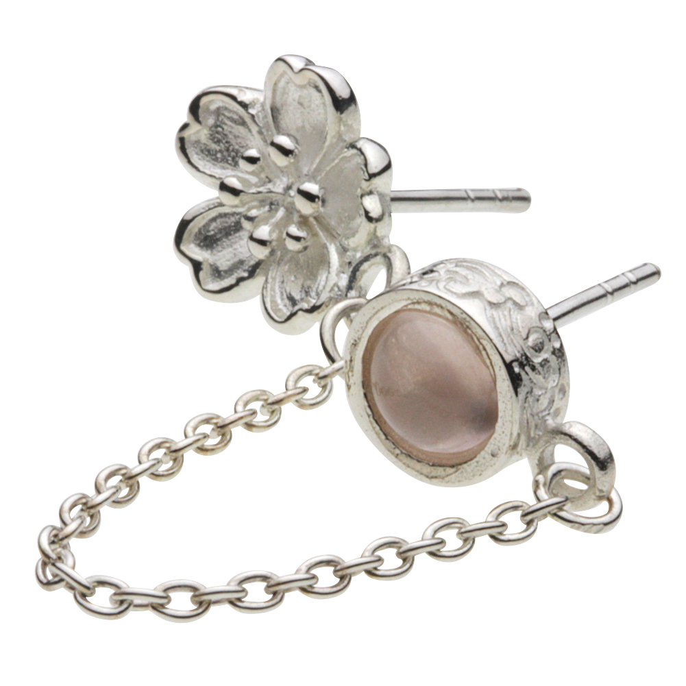 cenote e0572 【シルバーアクセサリー】 和柄 桜チェーンツインピアス ローズクォーツ