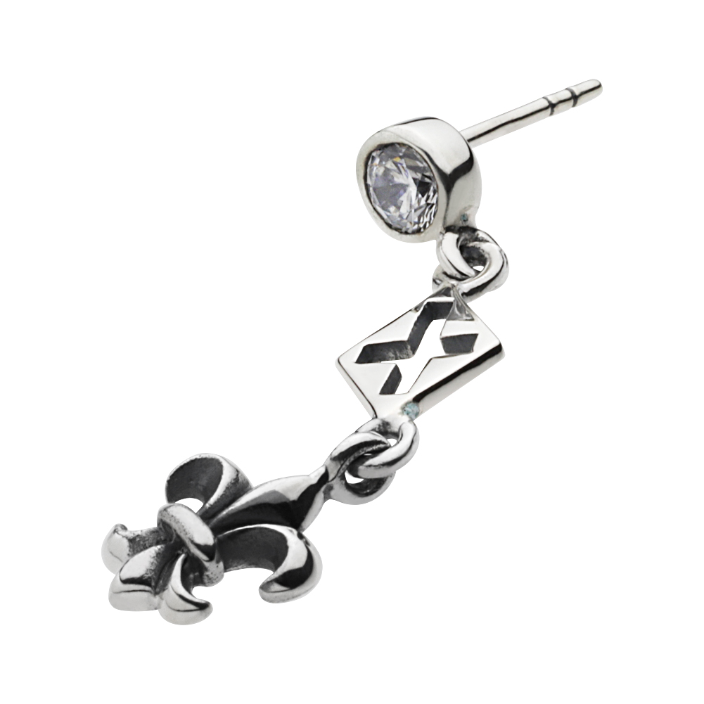 cenote e0659【シルバーアクセサリー】クロス 百合の紋章 ピアス ホワイトジルコニア