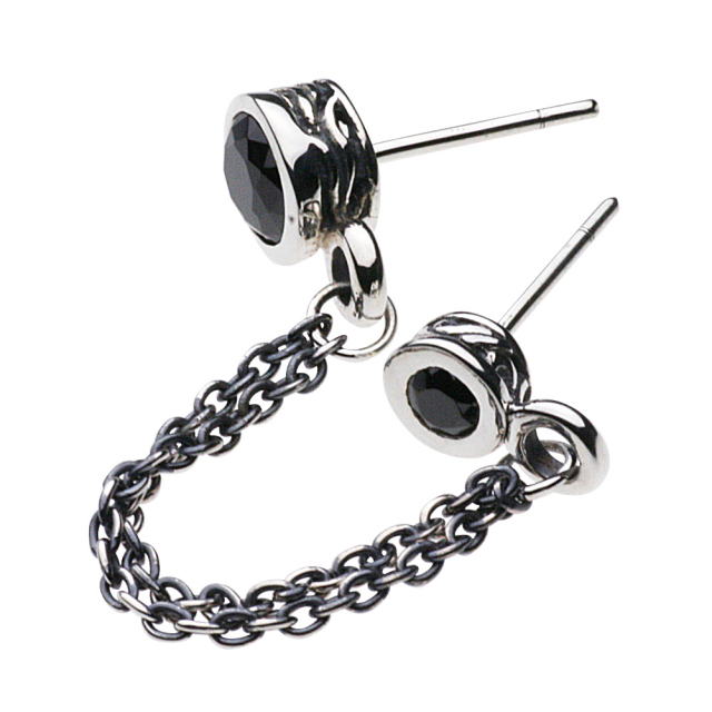 cenote e0425 【シルバーアクセサリー】 チェーン2ホールピアス ブラックジルコニア