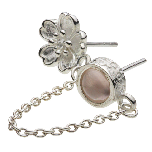 cenote e0572 【シルバーアクセサリー】 和柄 桜チェーンツインピアス ローズクォーツ