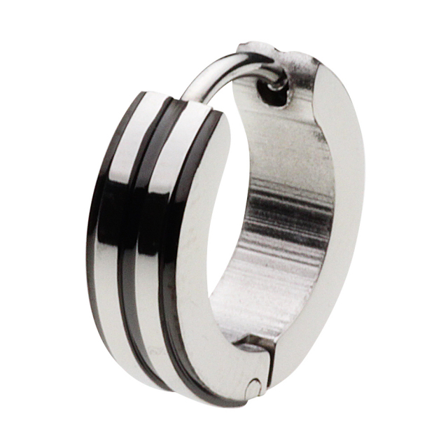 cenote e5014k 【ステンレスアクセサリー】 2ラインカラーフープピアス ブラック