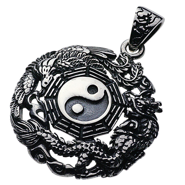 cenote p0340 【シルバーアクセサリー】 陰陽太極図 龍鳳凰ペンダント