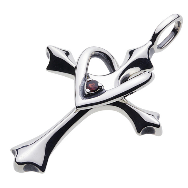 cenote p0377ga 【シルバーアクセサリー】 誕生石クロスハートペンダント ガーネット 1月