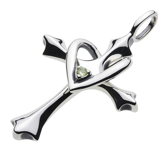 cenote p0377pd 【シルバーアクセサリー】 誕生石クロスハートペンダント ペリドット 8月