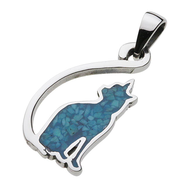 cenote p0681 【シルバーアクセサリー】 キャットシルエットペンダント ターコイズ