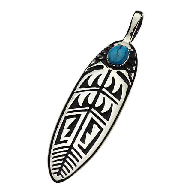 cenote p3005 【ホワイトメタルアクセサリー】 ネイティブフェザーペンダント ブルーターコイズ