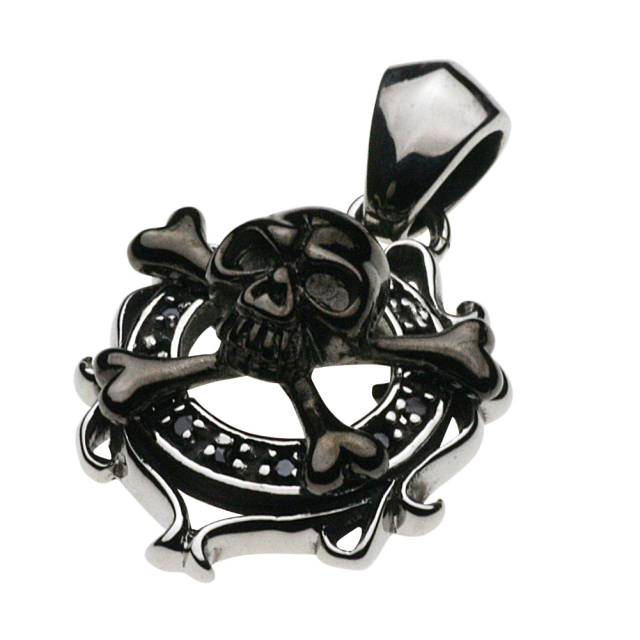 cenote p5010 【ステンレスアクセサリー】 クロスボーンスカルペンダント ブラックジルコニア