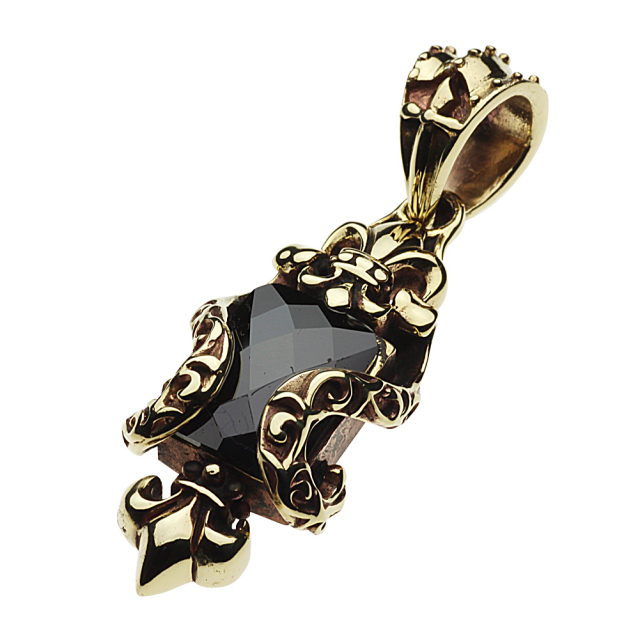 cenote p7004 【ブラスアクセサリー】 真鍮百合の紋章ペンダント ブラックジルコニア