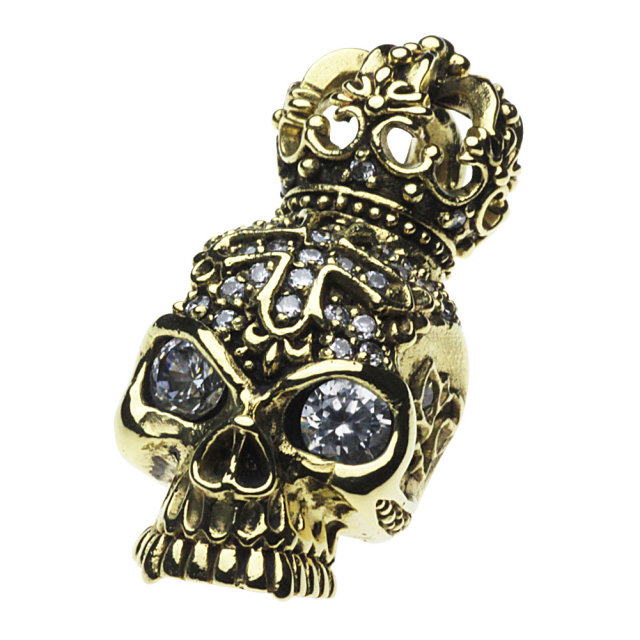 cenote p7007 【ブラスアクセサリー】 真鍮クラウンスカルペンダント ホワイトジルコニア