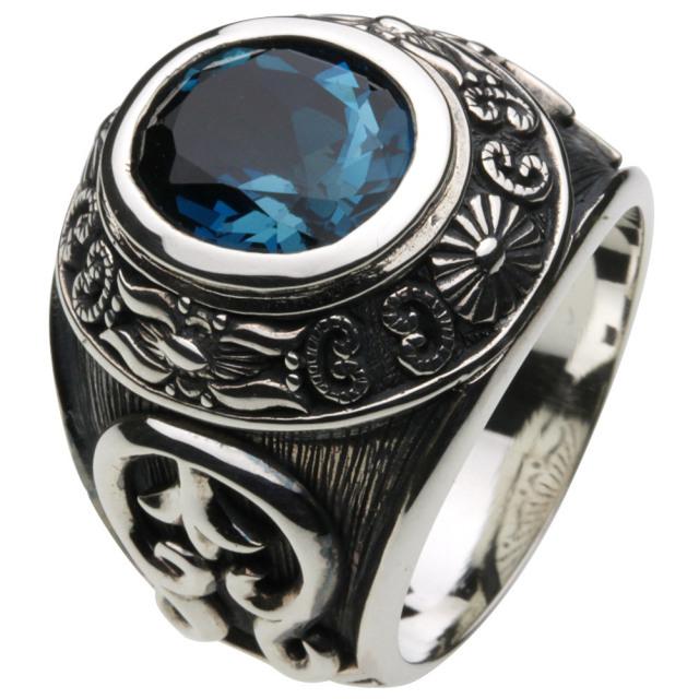 cenote r0418 【シルバーアクセサリー】 ココペリナジャカレッジリング ロンドンブルートパーズ