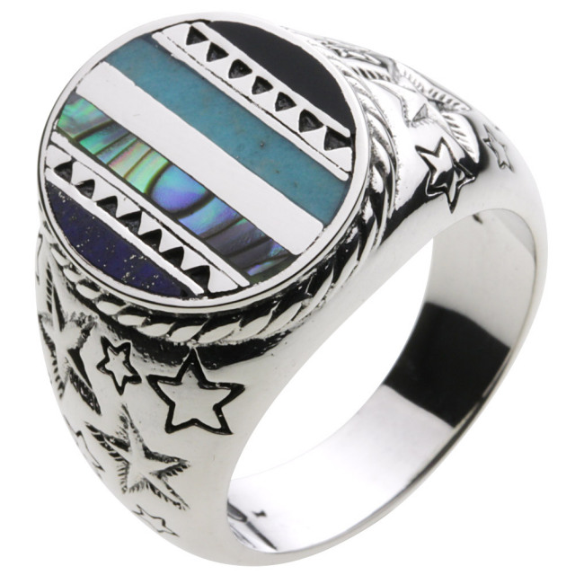 cenote r0434 【シルバーアクセサリー】 インレイネイティブリング ターコイズ ラピスラズリ シェル