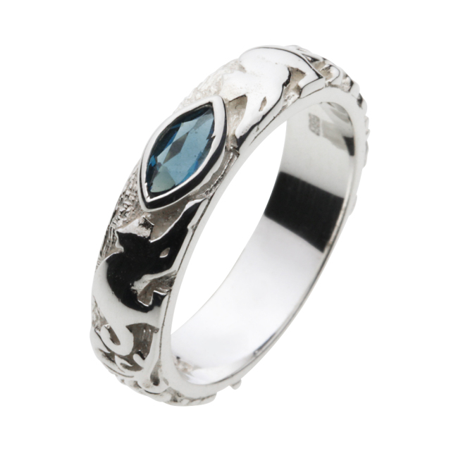 cenote r0458 【シルバーアクセサリー】 キャットリング　ロンドンブルートパーズ