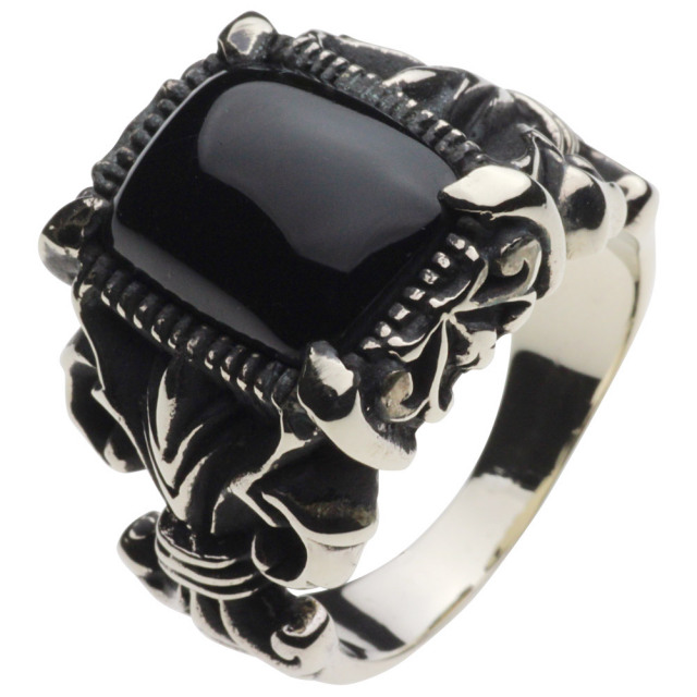 cenote r5024 【ホワイトメタルアクセサリー】 ゴシックリリーリング オニキス
