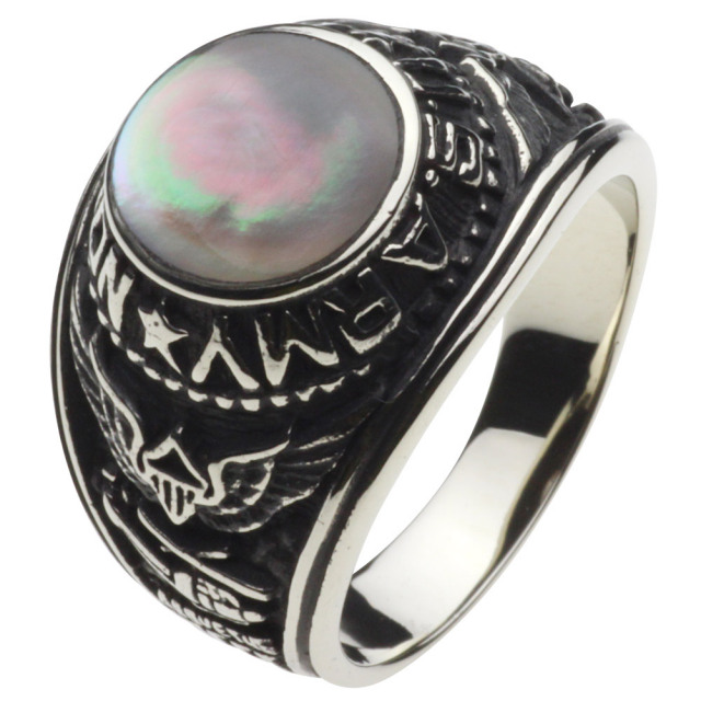 cenote r5028 【ホワイトメタルアクセサリー】 アーミーカレッジリング ブラックシェル