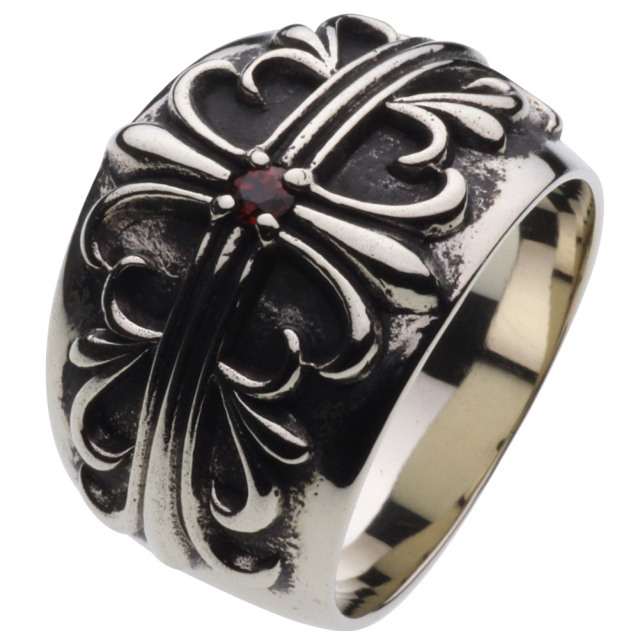 cenote r5039 【ホワイトメタルアクセサリー】 フローラルクロスリング ガーネット