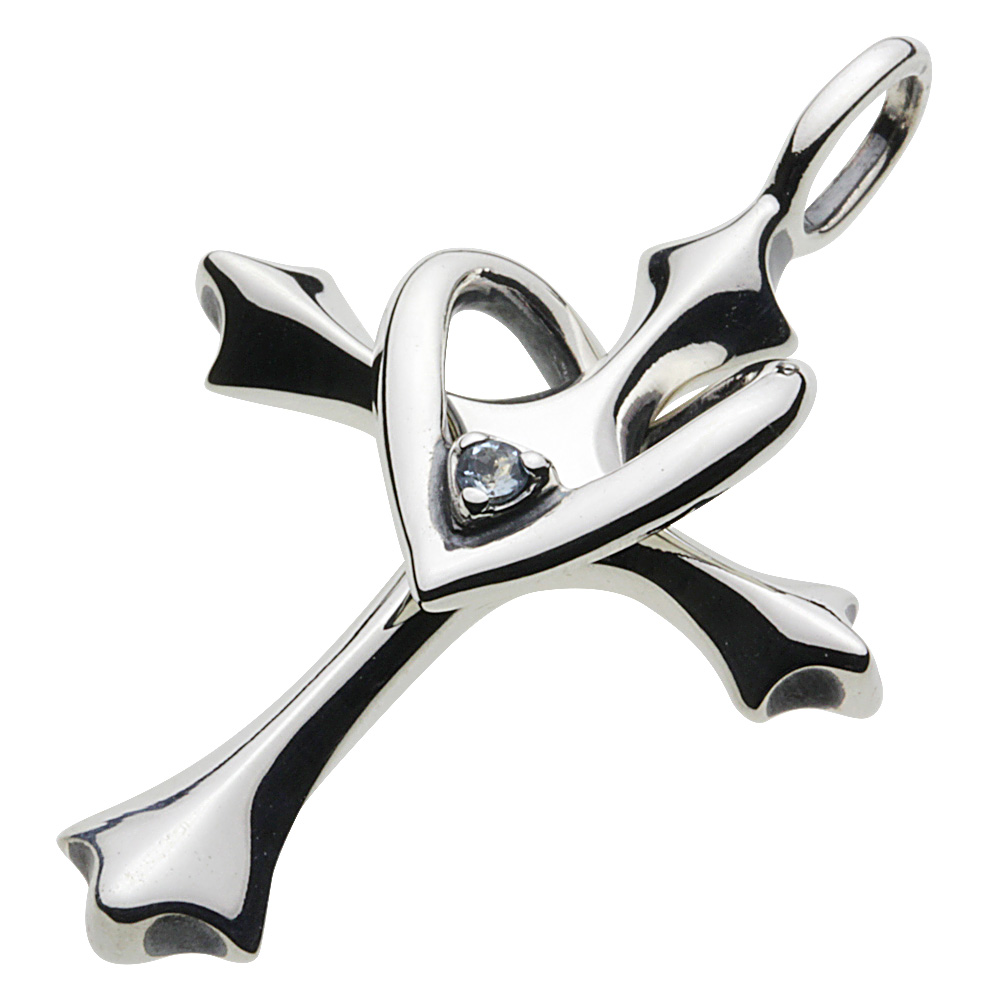 cenote p0377aq 【シルバーアクセサリー】 誕生石クロスハートペンダント アクアマリン 3月