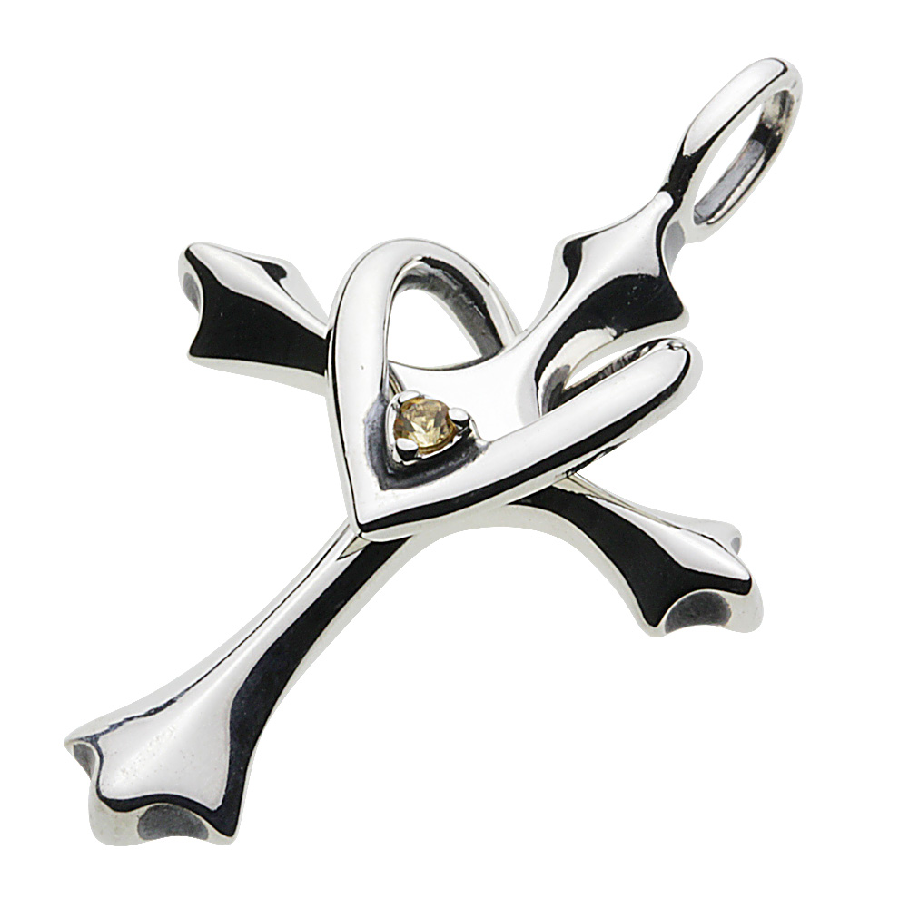 cenote p0377ct 【シルバーアクセサリー】 誕生石クロスハートペンダント シトリン 11月
