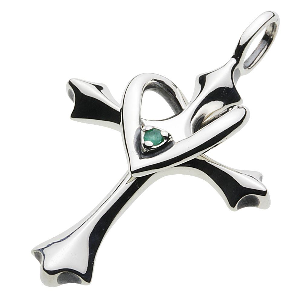 cenote p0377em 【シルバーアクセサリー】 誕生石クロスハートペンダント エメラルド 5月
