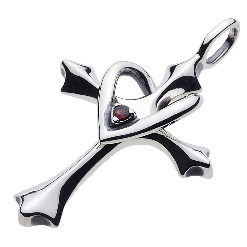 cenote p0377ga 【シルバーアクセサリー】 誕生石クロスハートペンダント ガーネット 1月