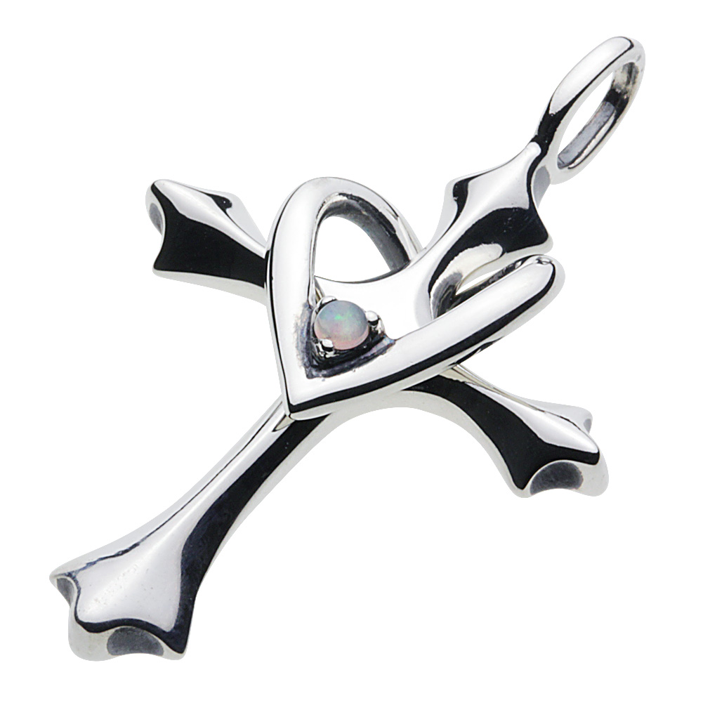 cenote p0377op 【シルバーアクセサリー】 誕生石クロスハートペンダント オパール 10月