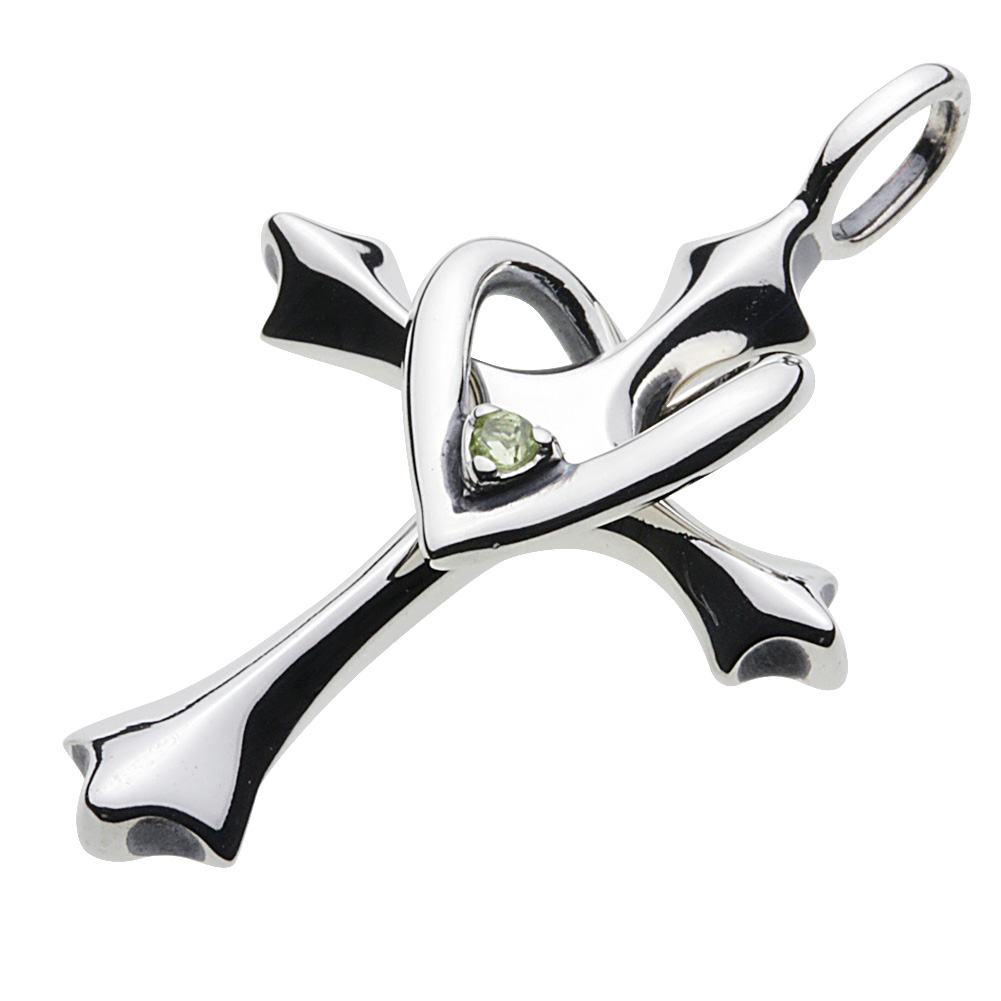 cenote p0377pd 【シルバーアクセサリー】 誕生石クロスハートペンダント ペリドット 8月
