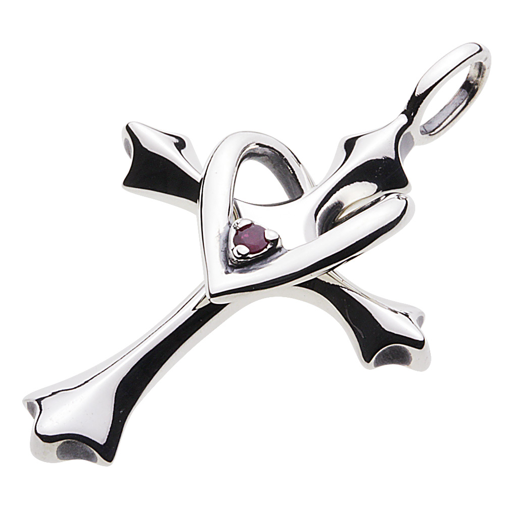 cenote p0377rb 【シルバーアクセサリー】 誕生石クロスハートペンダント ルビー 7月