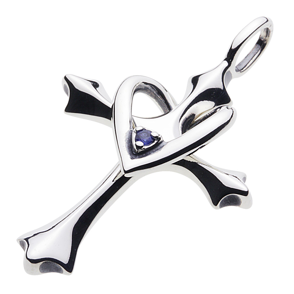 cenote p0377sf 【シルバーアクセサリー】 誕生石クロスハートペンダント サファイア 9月