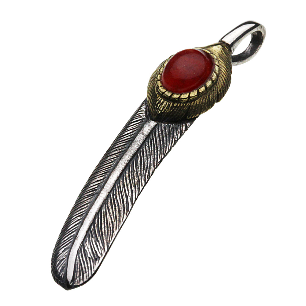 cenote p0535 【シルバーアクセサリー】 ネイティブフェザーペンダント 赤珊瑚