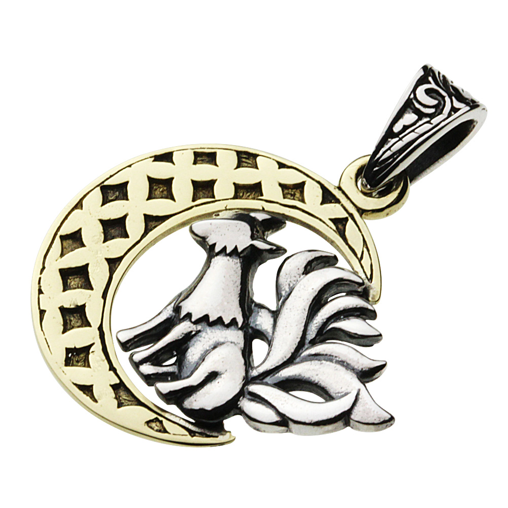 cenote p0583 【シルバーアクセサリー】 和柄 九尾の狐クレセントペンダント