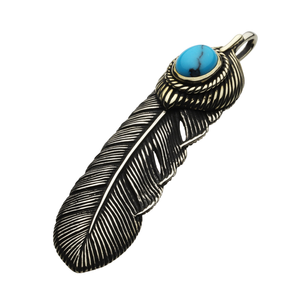 cenote p3018 【ホワイトメタルアクセサリー】 ネイティブフェザーストーン ペンダント ターコイズ