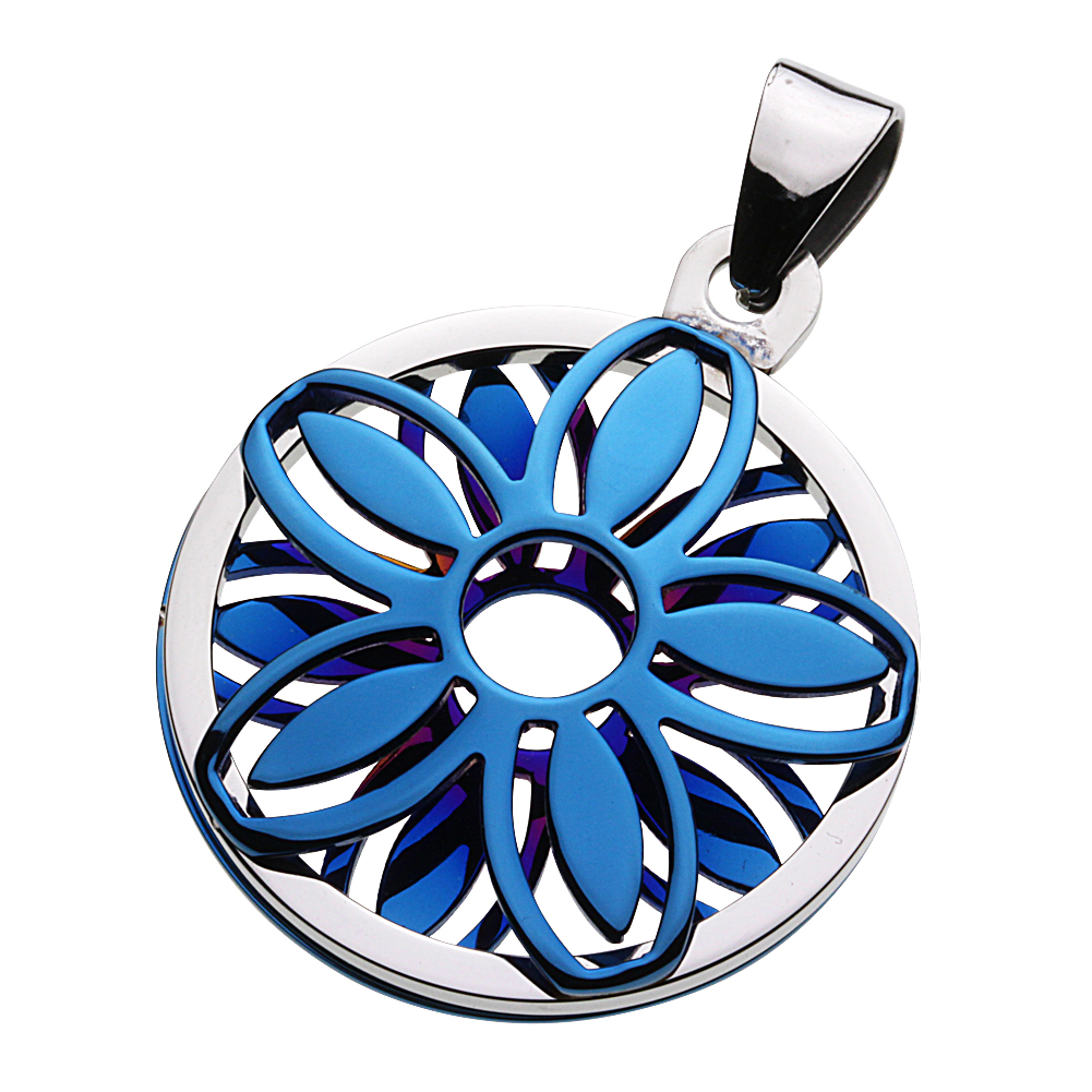 cenote p5023b 【ステンレスアクセサリー】 フラワーペンダント ブルー