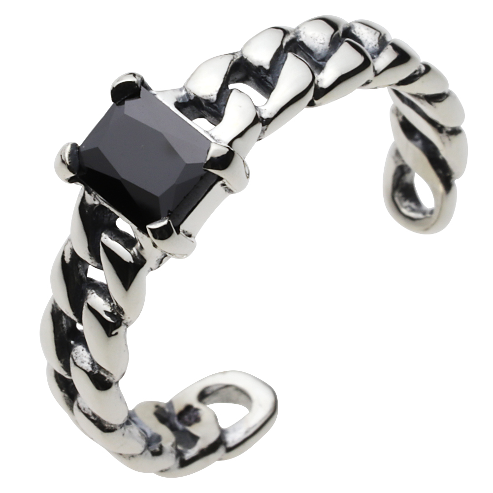 cenote r0505 【シルバーアクセサリー】 喜平チェーン リンクリング ブラックジルコニア