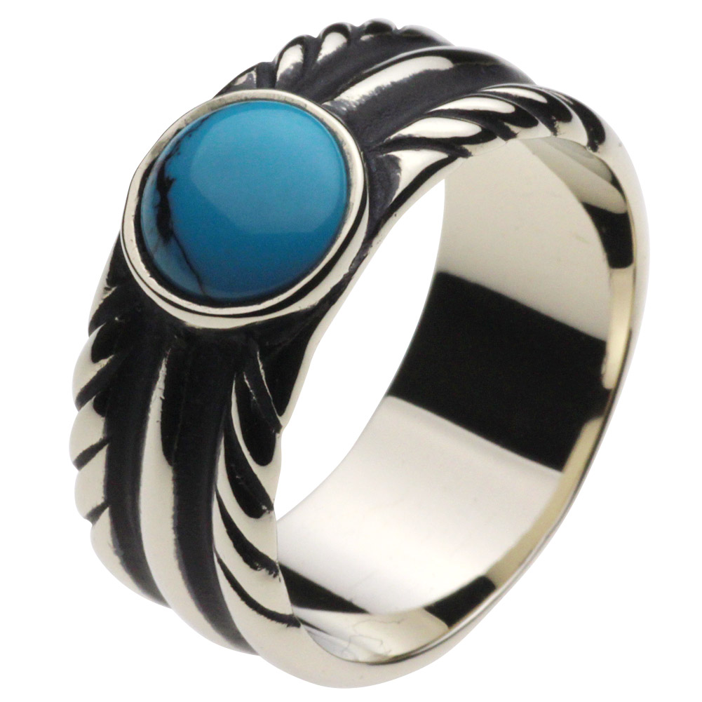 cenote r5023 【ホワイトメタルアクセサリー】 ネイティブリング ブルーターコイズ