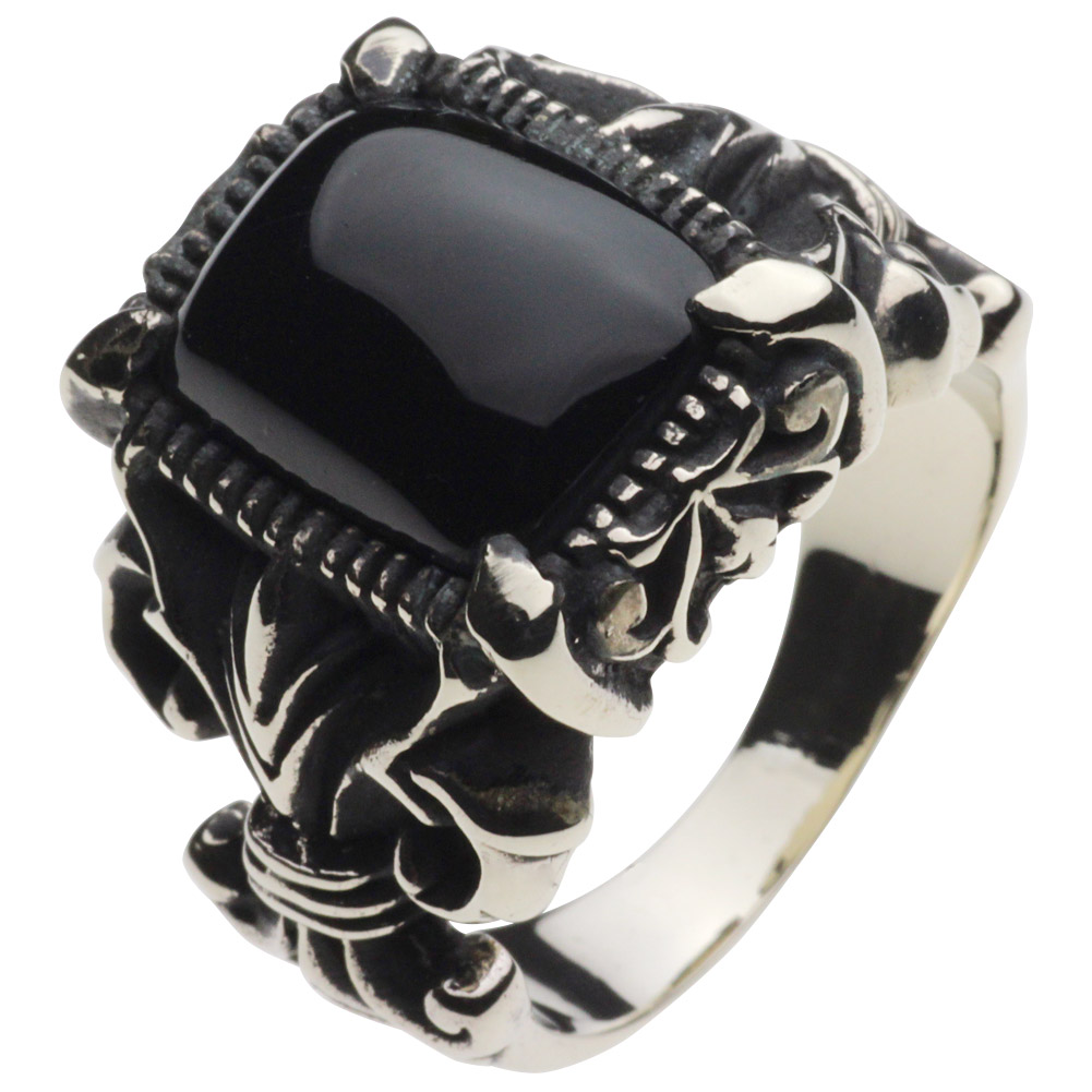 cenote r5024 【ホワイトメタルアクセサリー】 ゴシックリリーリング オニキス