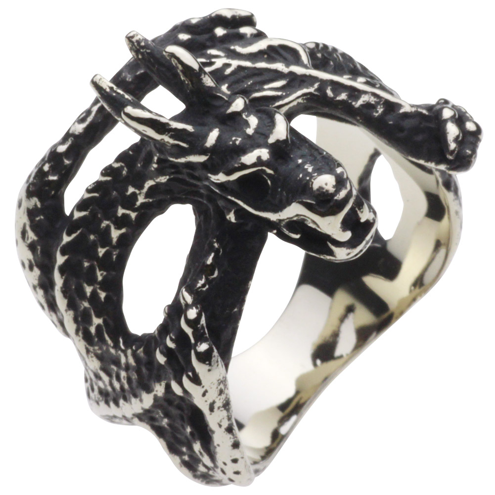 cenote r5026 【ホワイトメタルアクセサリー】 和柄 ドラゴンリング