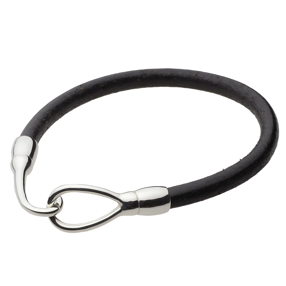 cenote s0721【レザーアクセサリー】 黒革紐 ブラックレザーブレスレット シルバーフック