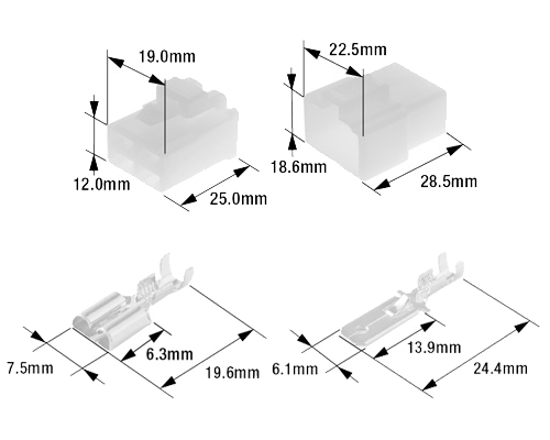 250型 コネクタ（黒色）4極セット 寸法図