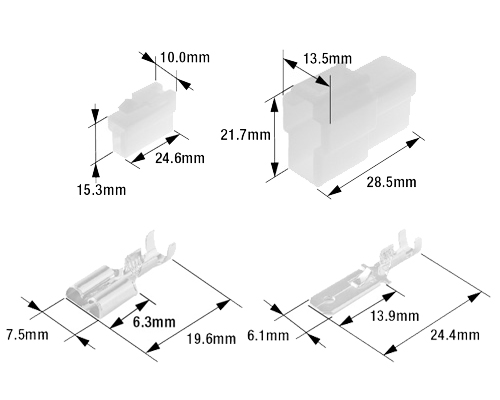 250型 コネクタ（黒色）2極セット 寸法図
