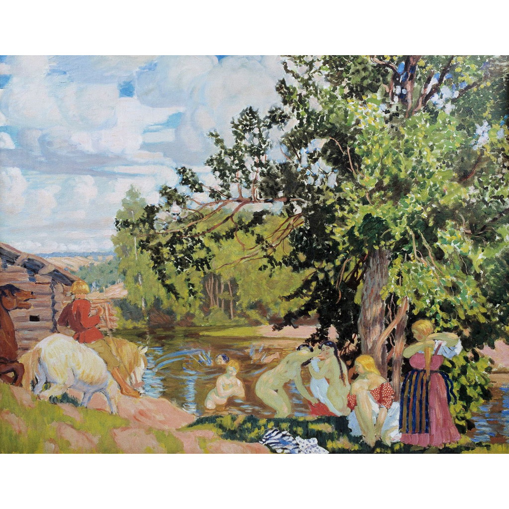 【オーダー油絵 】 ボリス・クストーディエフ 水浴び 【選べるサイズ／選べる額縁付】