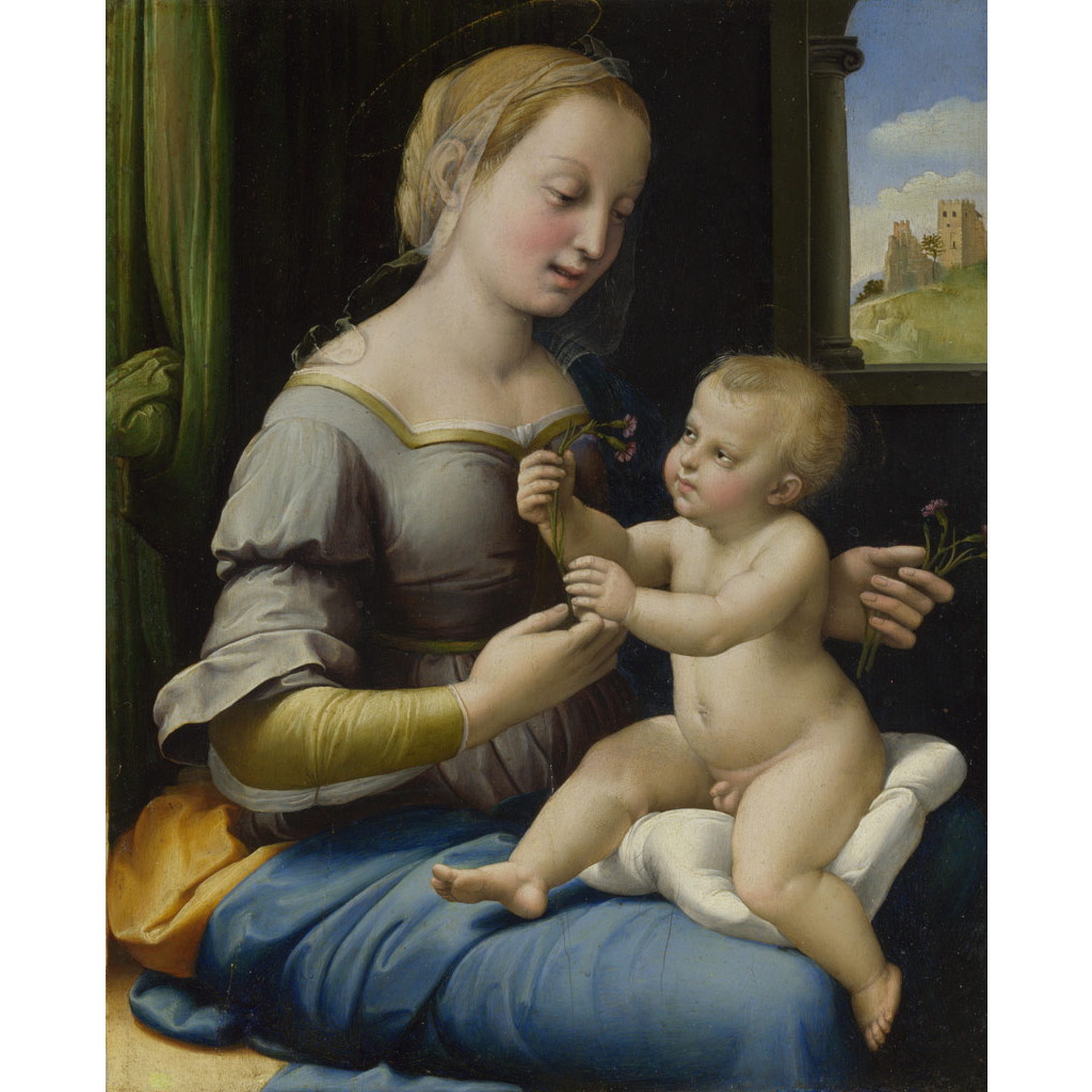 【オーダー油絵 】 ラファエロ・サンティ カーネーションの聖母 【選べるサイズ／選べる額縁付】