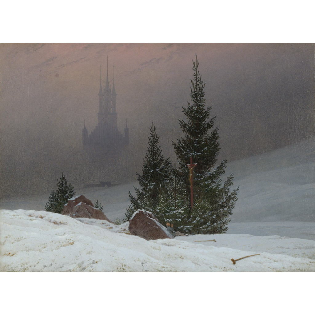 【オーダー油絵 】カスパー・ダーヴィト・フリードリヒ 教会のある冬の風景 【選べるサイズ／選べる額縁付】