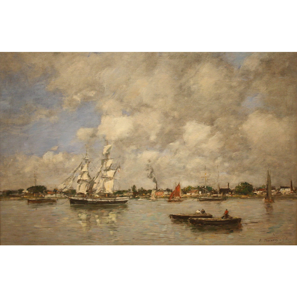 【オーダー油絵 】ウジェーヌ・ブーダン ボルドー、ガロンヌ川のボート 【選べるサイズ／選べる額縁付】