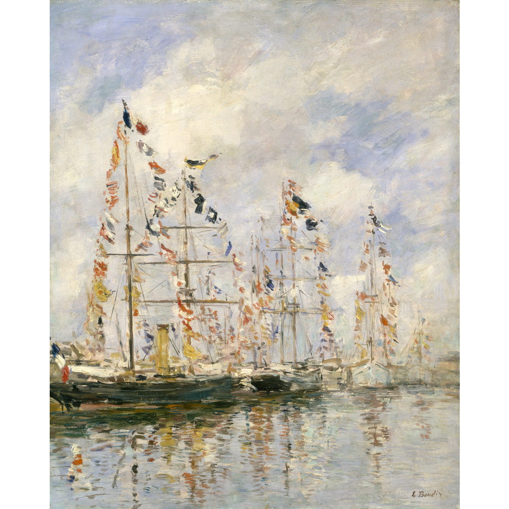 【オーダー油絵 】ウジェーヌ・ブーダン トルーヴィル-ドーヴィルのヨットハーバー 【選べるサイズ／選べる額縁付】