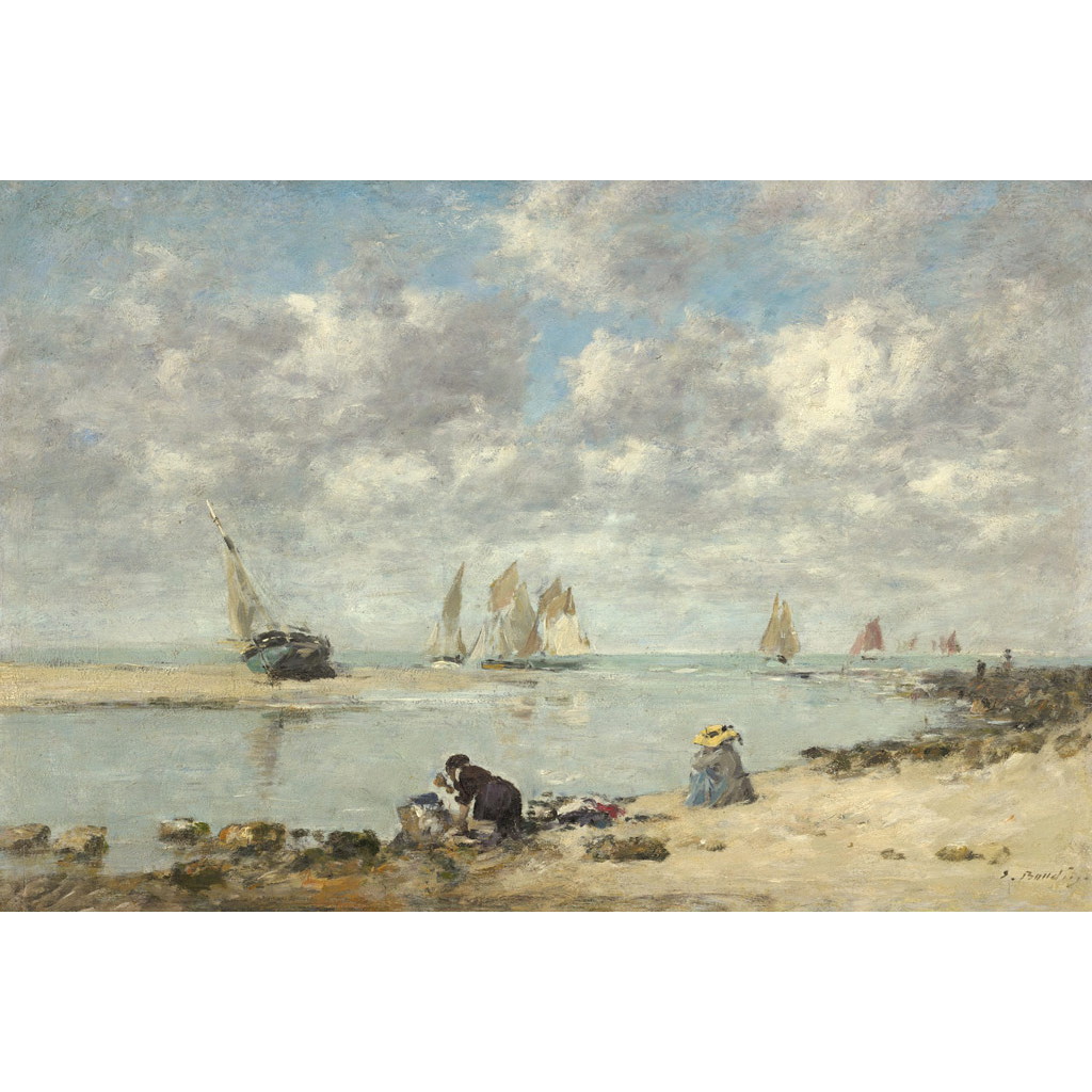 【オーダー油絵 】ウジェーヌ・ブーダン トルーヴィル近くの洗濯女 【選べるサイズ／選べる額縁付】