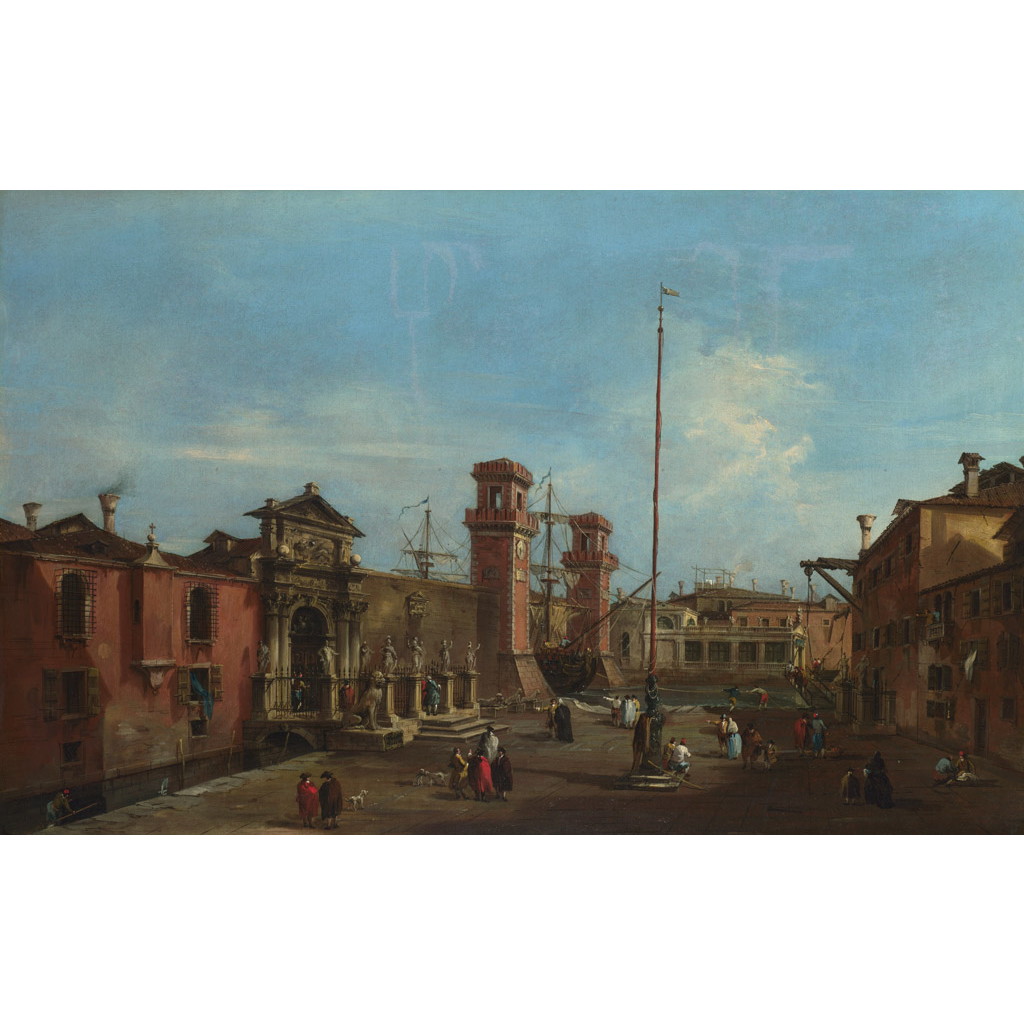 【オーダー油絵 】 フランチェスコ・グアルディ ヴェネツィア、国立造船所（アルセナーレ） 【選べるサイズ／選べる額縁付】