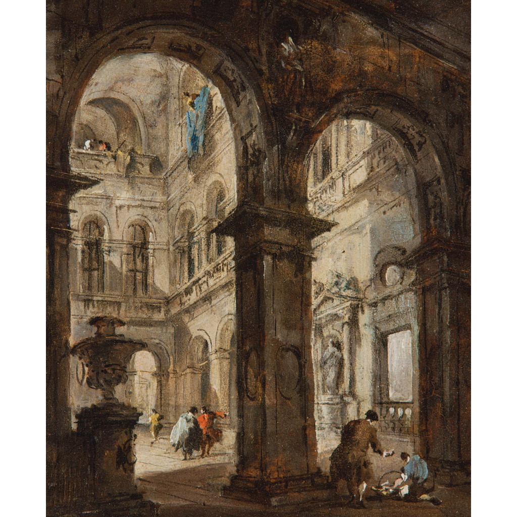 【オーダー油絵 】 フランチェスコ・グアルディ 建築物の気ままな風景 【選べるサイズ／選べる額縁付】