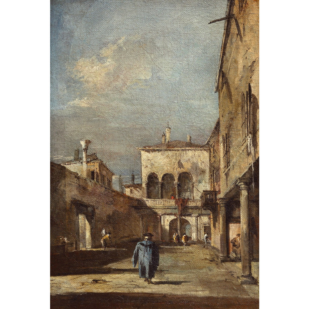 【オーダー油絵 】 フランチェスコ・グアルディ 中庭のある建築の空想 【選べるサイズ／選べる額縁付】