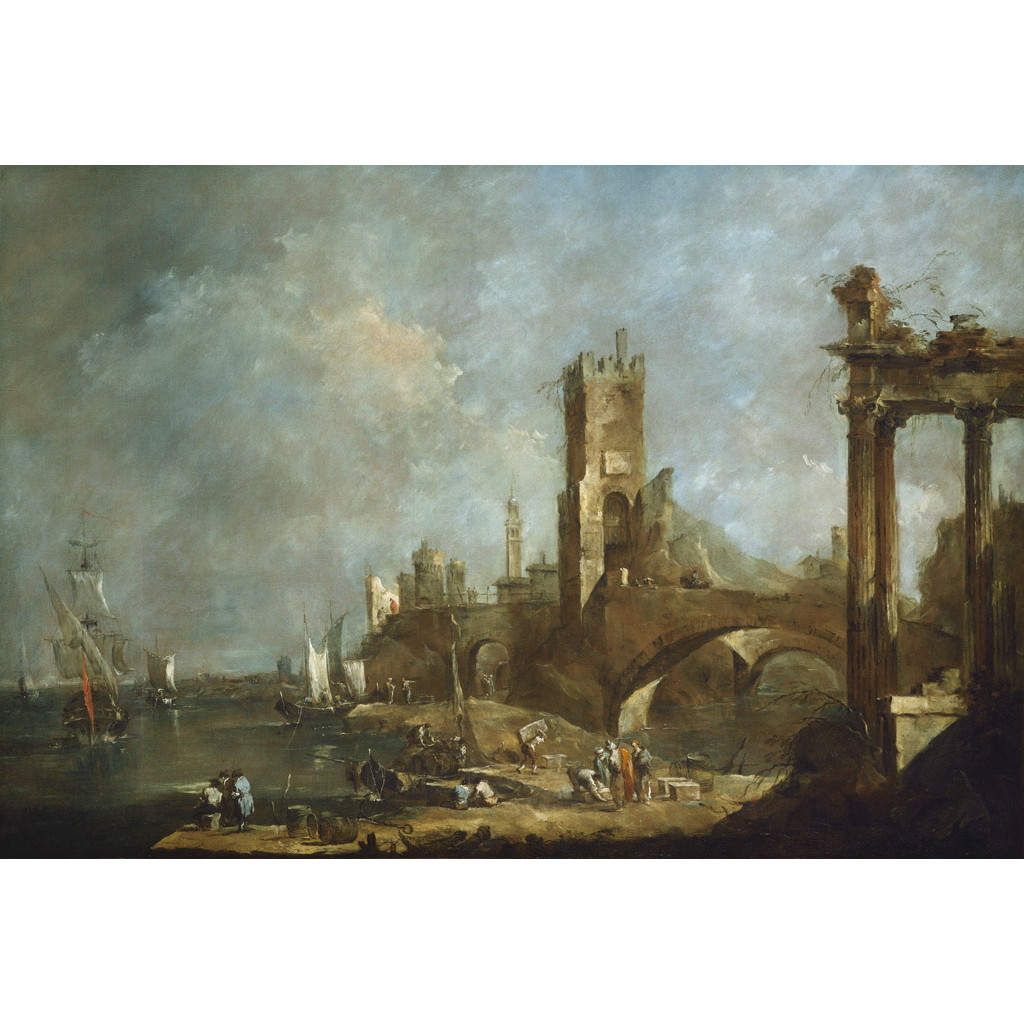 【オーダー油絵 】 フランチェスコ・グアルディ 港の気ままな風景 【選べるサイズ／選べる額縁付】
